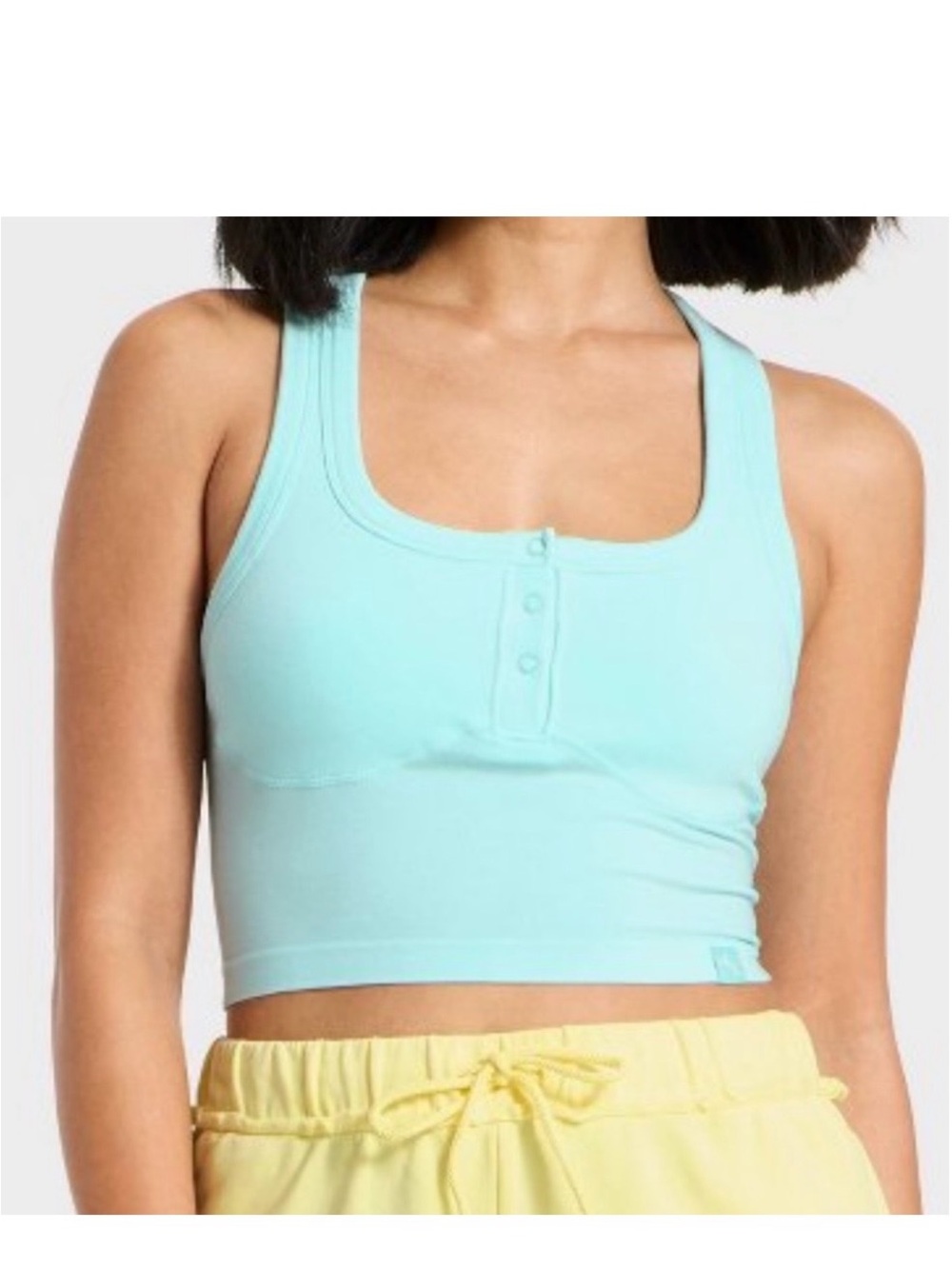 JoyLab Aqua Scoop-Neck Crop Tank with Button Placket